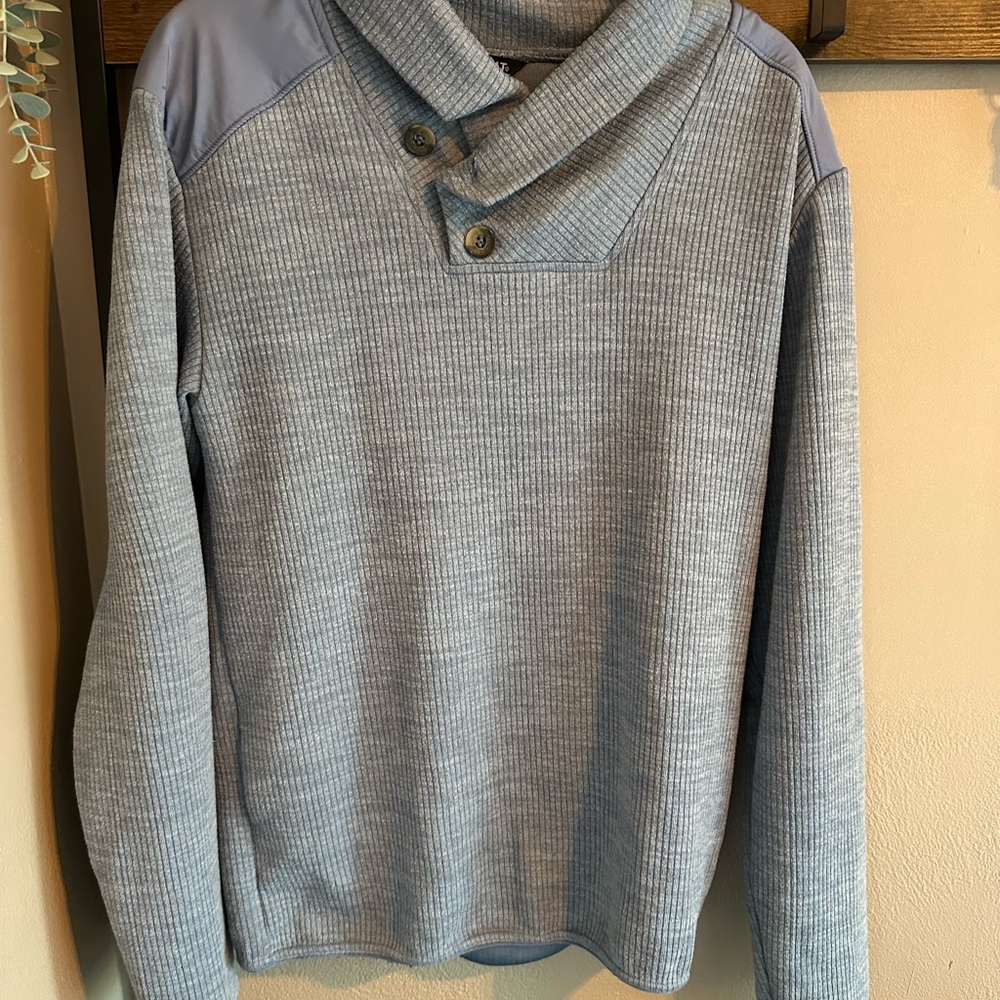 Men's Blue Crewneck Sweater with Button Detail